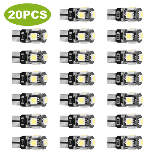 20Pcs T10 SMD5050 LED Light Bulbs 6000K Wedge Light Lamps