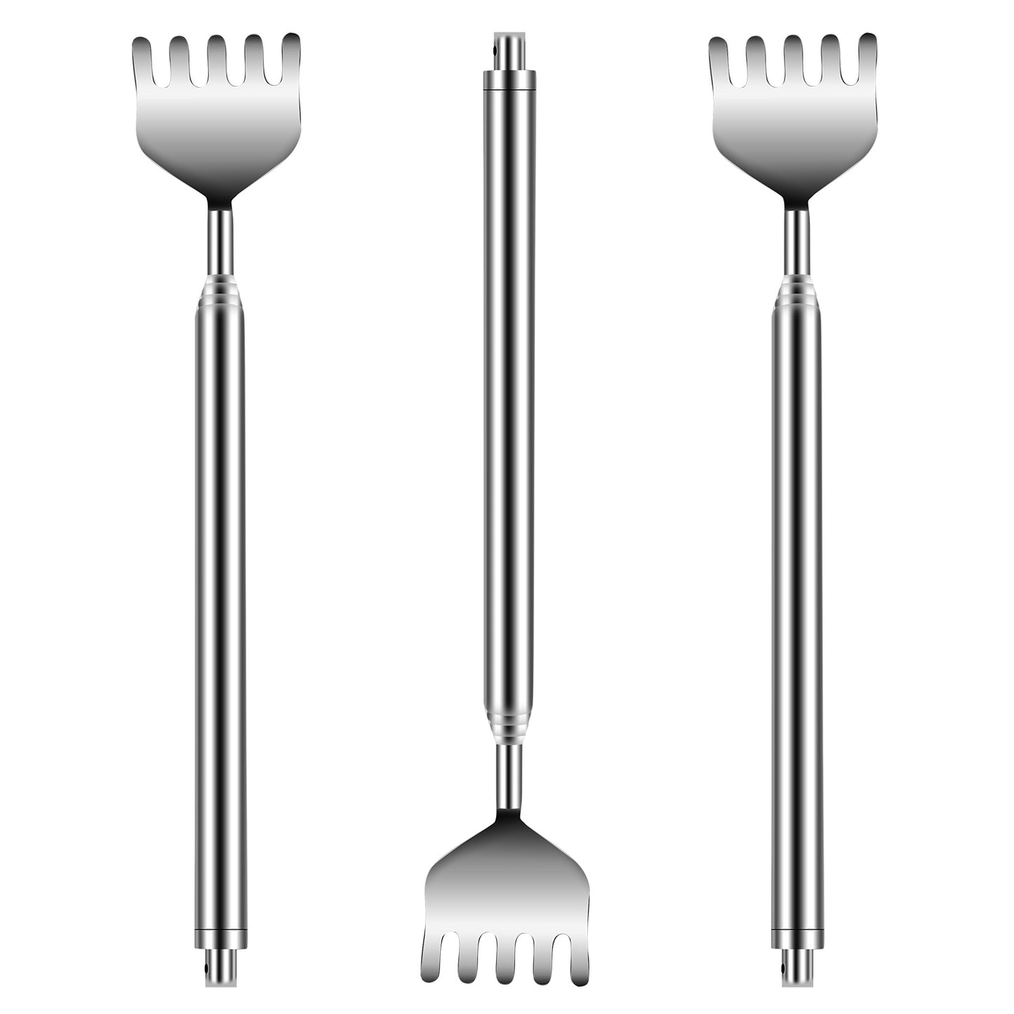 3pcs 20in Telescopic Back Scratcher Stainless Steel Extendable Bear Eagle Claw Massager