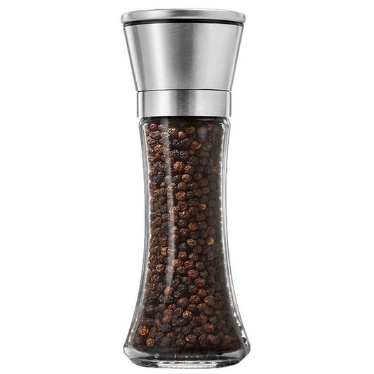 Stainless Steel Salt Pepper Grinder Tall Glass Sea Salt & Pepper Mill Shaker w/ Adjustable Coarseness