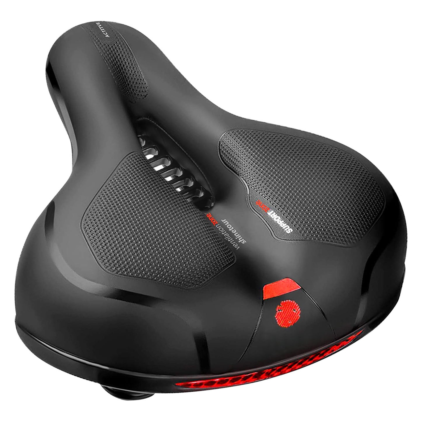 Comfortable Bike Seat Water Resistant MTB Bicycle Padded Saddle Replacement Wide Bicycle Saddle w/ Hollow Design Reflective Stripe