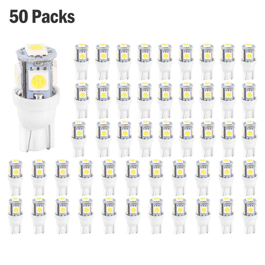 50Pcs/Kit LED Car Light Bulbs 1000lm T10 Base 5050 6000K White Auto Lamps