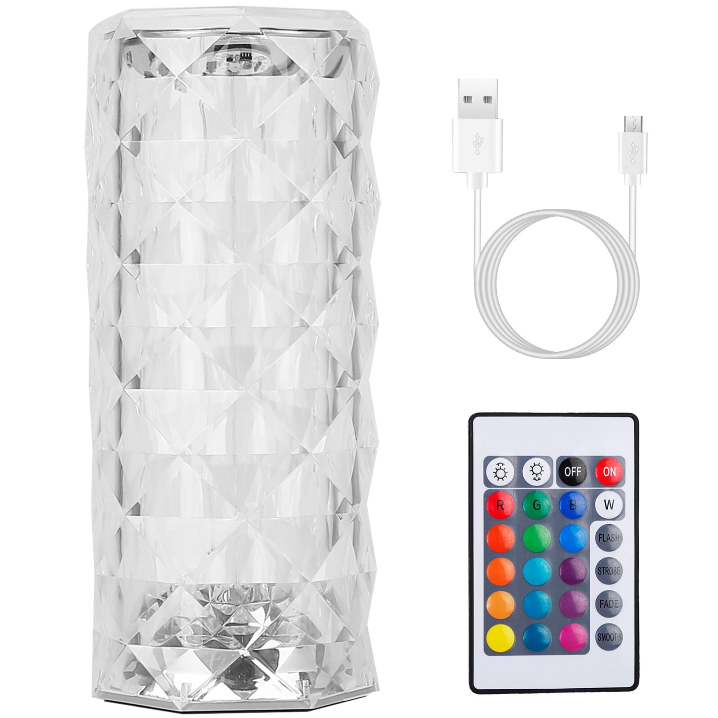 Crystal Diamond Rose Table Lamp Dimmable Remote Touch Control Beside LED Night Light Rechargeable 16 Color Change Atmosphere Bar Lamp