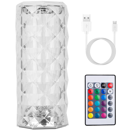 Crystal Diamond Rose Table Lamp Dimmable Remote Touch Control Beside LED Night Light Rechargeable 16 Color Change Atmosphere Bar Lamp