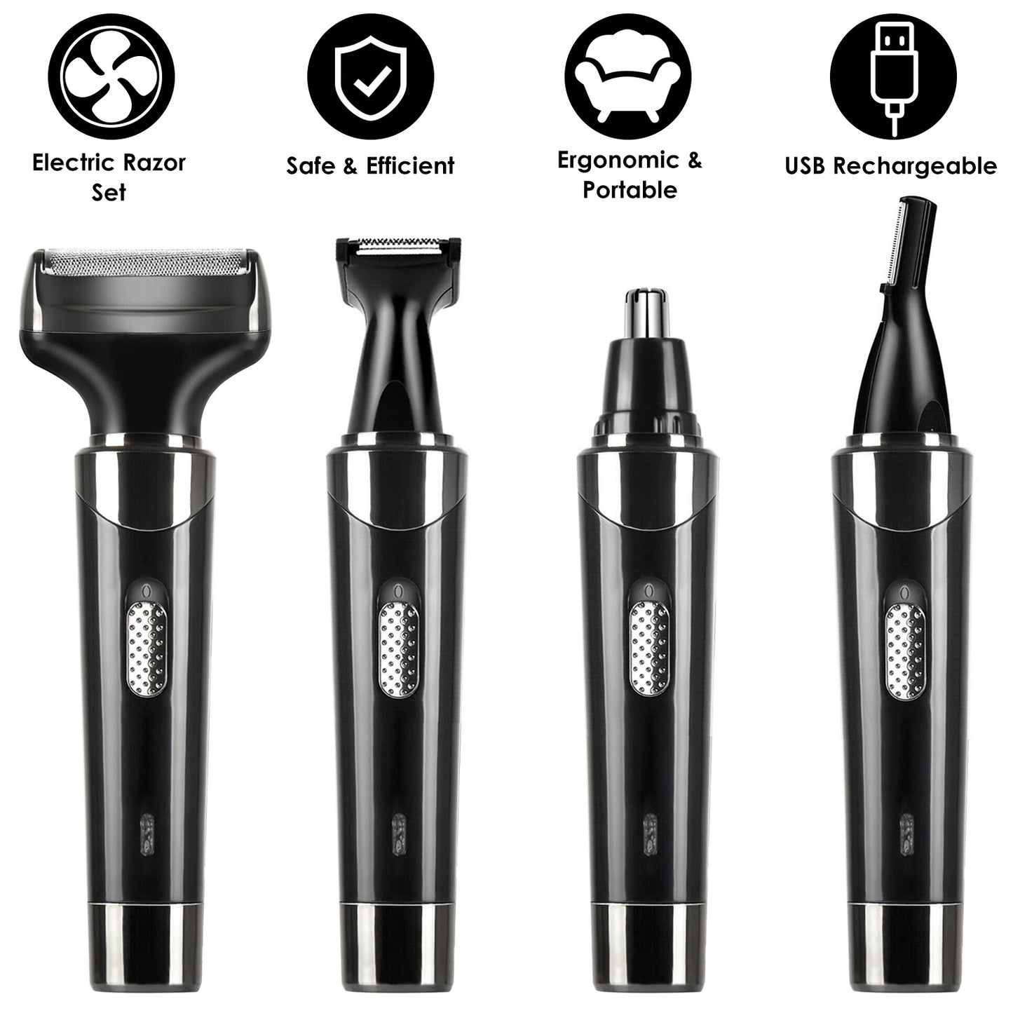 4 In 1 Rechargeable Razor Hair Beard Eyebrow Ear Nose Hairs Sideburn Trimmer Clipper