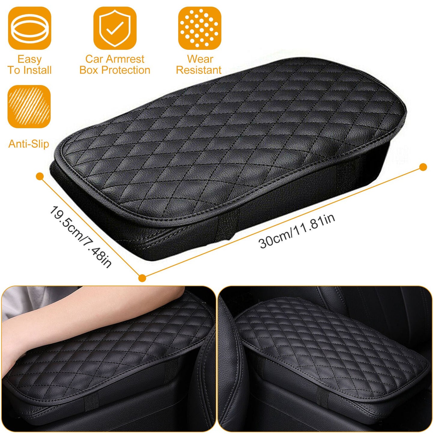 Car Armrest Pad Cover PU Leather Auto Center Console Seat Box Cover Protector