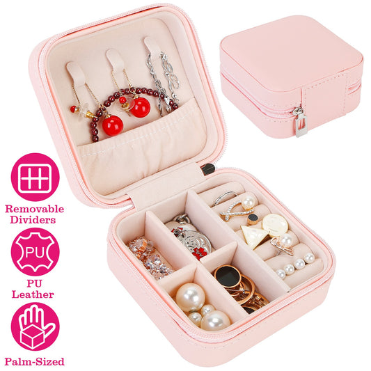 Mini Jewelry Storage Box Portable Ring Earring Necklace Storage Travel Case PU Leather Jewelry Organizer Gift Pink