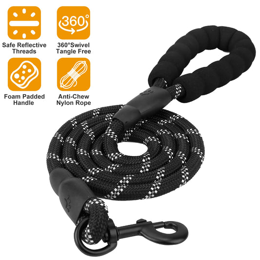 5FT Dog Leash Dog Training Walking Lead w/ Foam Handle Highly Reflective Treads Strong Nylon Dog Rope