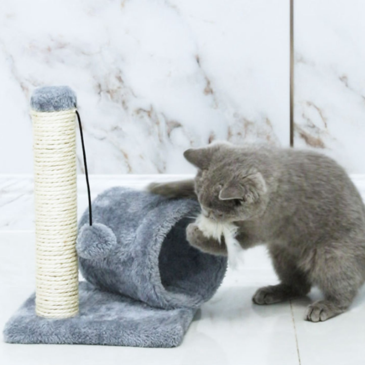 Cat Scratching Post Cat Kitten Sisal Scratch Post Toy w/ Tunnel & Lifelike Mouse Toy Pet Activity Play Fun