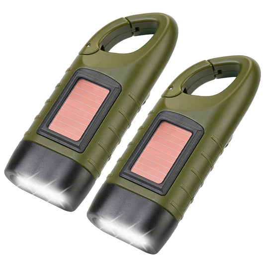 2 Packs Hand Crank Solar Powered Flashlight 3 LED Emergency Light Solar Torch for Camping Climbing Outdoor Activity