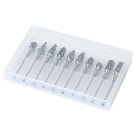 10Pcs Double Cut Carbide Rotary Die Grinder Bit Set 1/8in Shank 1/4in Head Fit for Dremel Grinder Drill DIY Wood Working Carving Metal