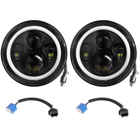 2 X 7" 6000LM Round LED Headlight Halo Angel Eyes for Jeep Wrangler