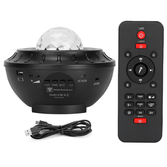 Star Projector Lamp RGBW Wireless Music Speaker Night Light USB Ocean Wave Projector