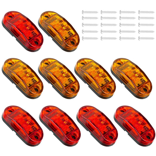 10Pcs LED Car Truck Marker Light 5Pcs Amber 5Pcs Red Trailer RV Marker Lights 2.5" Oval Clearance Marker Lights 9-32V
