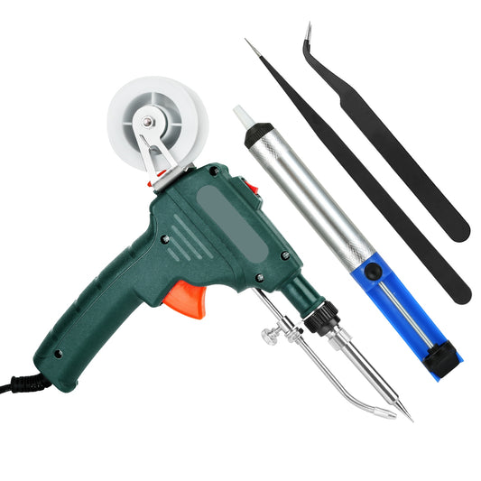 Soldering Iron Gun Kit 5 in 1 Automatic Hand-held 60W Soldering Feed Welding Tool w/ Bracket Desoldering Pump for Circuit-Board Welding