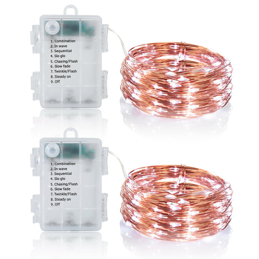 2Pcs LED String Lights 100LED Beads 32.8FT Copper Fairy Lights Remote Control