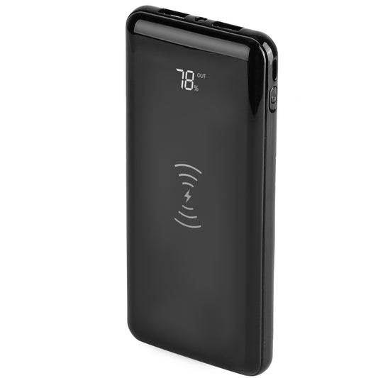 Qi Wireless Charging Station 10000mAh Power Bank Phone Tablet Charger w/ 4 Flashlight Black