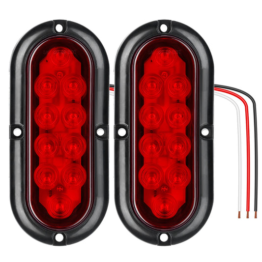 2Pcs Oval LED Brake Light 10LEDs Lamp Stop Turn Tail Light IP65 Waterproof Oval Red Trailer Tail Light for Trunk Jeep RV