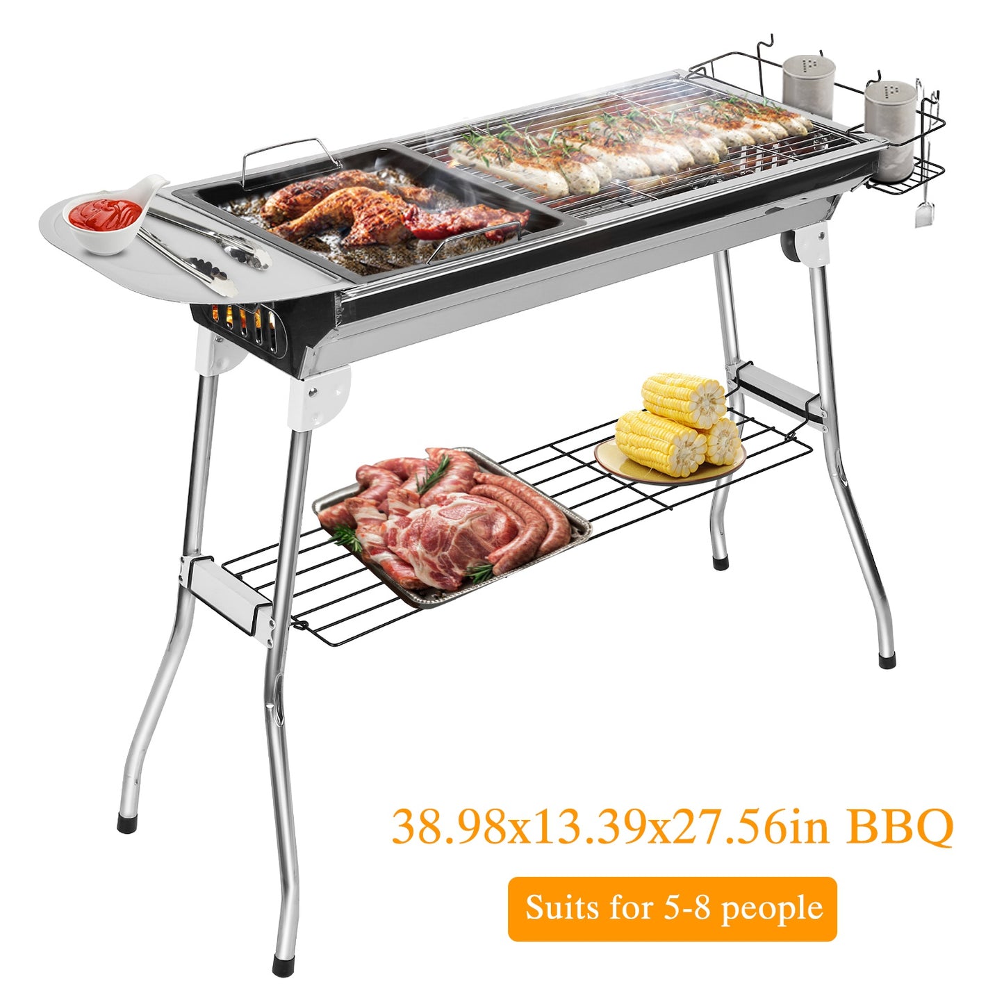 Foldable BBQ Grill Portable Charcoal Barbeque Grill Stainless Steel BBQ Grill For Picnic Camping Backyard Cooking