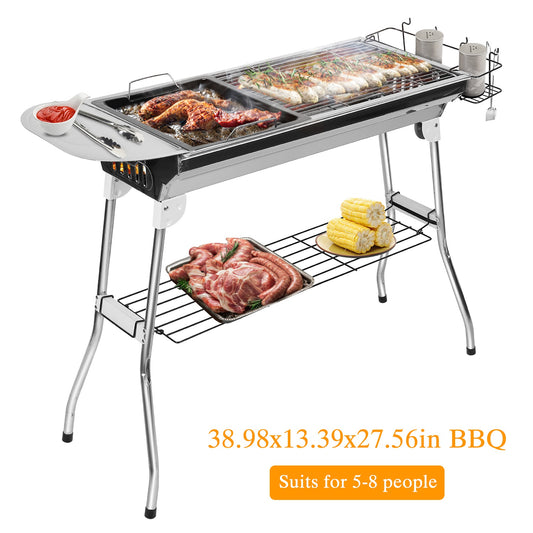 Foldable BBQ Grill Portable Charcoal Barbeque Grill Stainless Steel BBQ Grill For Picnic Camping Backyard Cooking