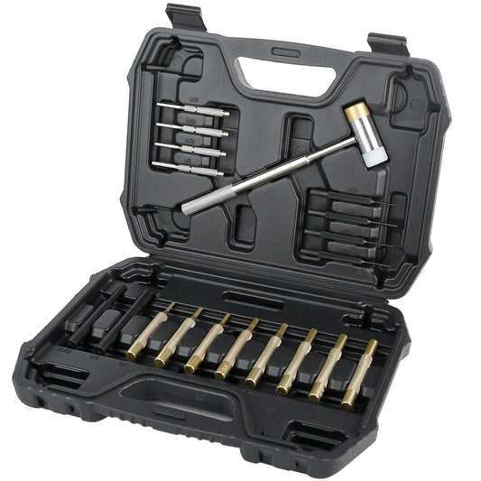 19Pcs Hammer Punch Set Drift Pin Punch Kit w/ Brass Chromium Punches for Gunsmithing Maintenance with Storage Box