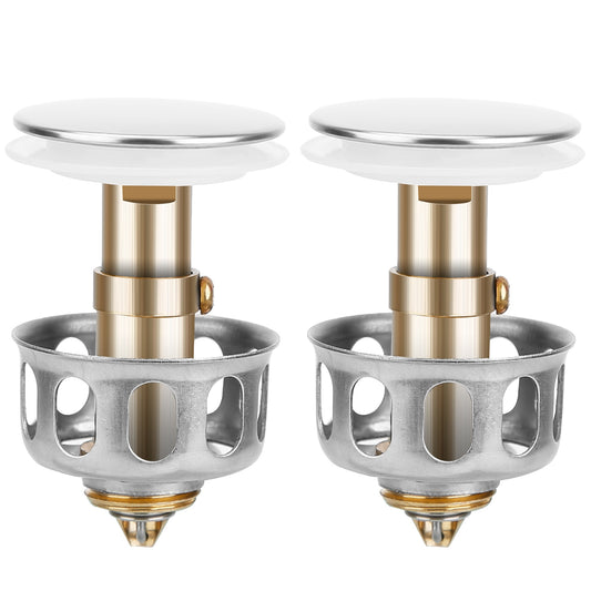 2Pcs Sink Drain Plugs Wash Basin Bounce Drain Filter Pop Up Bathtub Sink Drain Stoppers Strainer W/ Basket