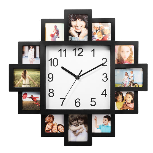 Photo Frame Clock Picture Collage 12-Picture Display Wall Clock Photowall