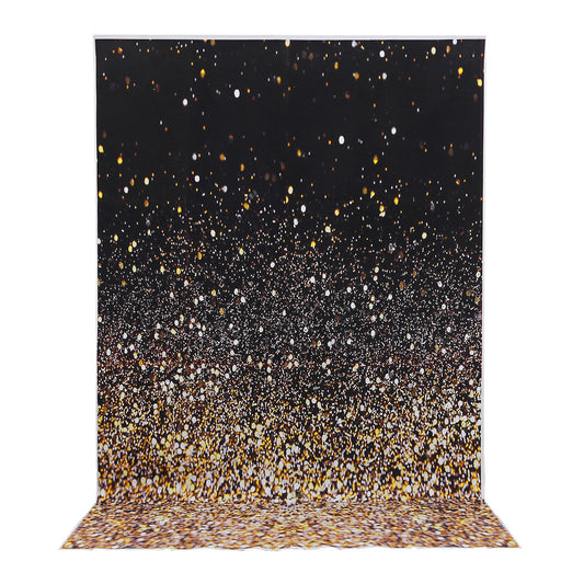 5x7FT Glitter Photo Backdrop Gradual Glitter Black Gold Bokeh Spots Photography Background