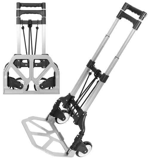 Folding Luggage Cart Foldable Hand Truck Portable Dolly Aluminum Alloy Trolley w/ 3 Height Adjustment Telescopic Handle Elastic Rope 165LBS