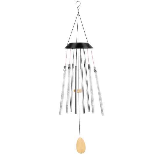 Solar Wind Chime Lights 7 Color Changing Decorative Lamp IP65 Waterproof Hanging String Lights w/ Dual Pendants For Home Garden Party