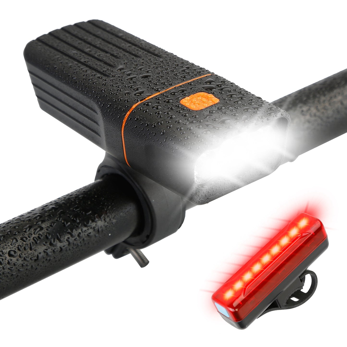 Super Bright Bike Light Set USB Rechargeable Headlight Taillight Set Waterproof LED Bicycle Front and Rear Lights for Night Riding Cycling