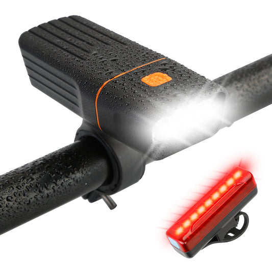 Super Bright Bike Light Set USB Rechargeable Headlight Taillight Set Waterproof LED Bicycle Front and Rear Lights for Night Riding Cycling