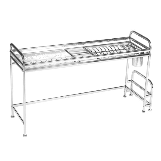 Over Sink Dish Drying Rack Shelf Stainless Steel Kitchen Countertop Bowl Dish Chopping Board Organizer Rack w/ Cutlery Holder