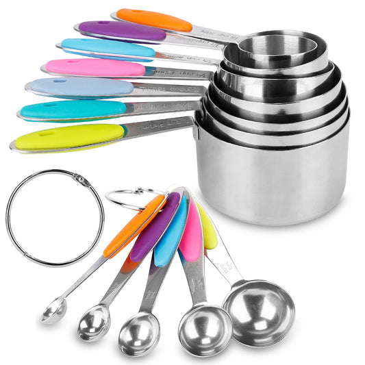 12Pcs Measuring Cups Spoons Set Stainless Steel Kitchen Measurement Tool for Cooking Baking Dry Spices Liquid Ingredients
