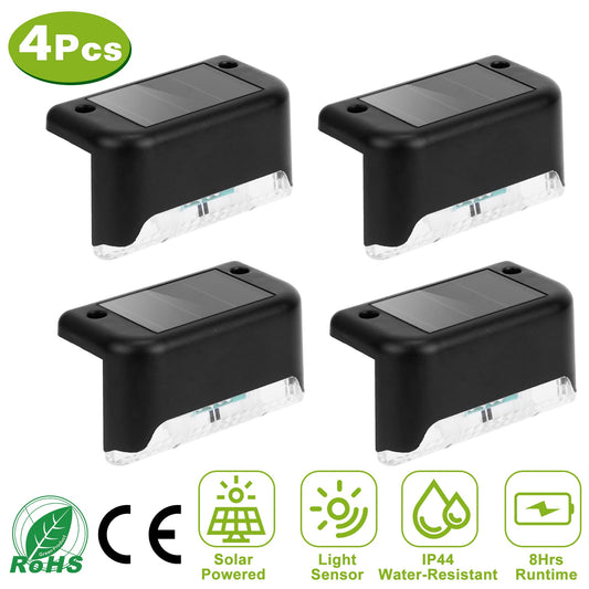 4Pcs Solar Powered LED Step Lights Outdoor Water-Resistant Fence Lamps