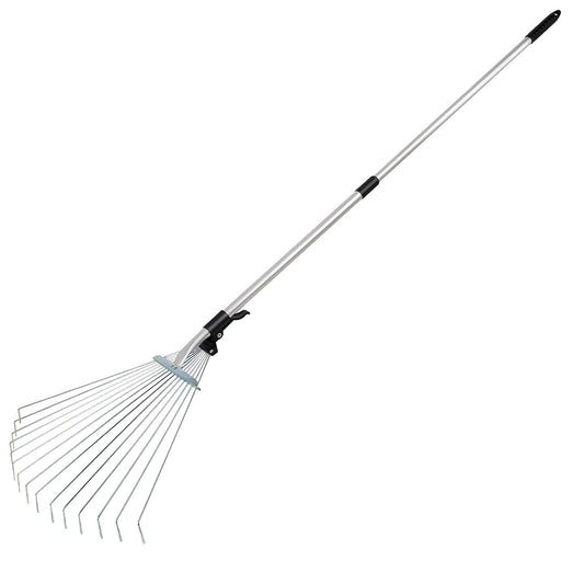 63in Adjustable Garden Leaf Rake 15 Teeth Expanding Stainless Steel Rake For Quick Clean Lawn Yard Garden w/ 7-21inch Teeth Width Folding