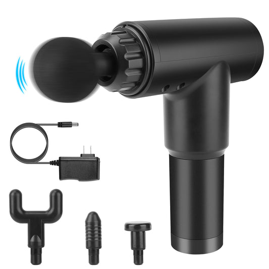 Percussion Massage Gun Rechargeable Deep Tissue Vibration Massager Handheld Leg Body Cordless Massager 4 Interchangeable Head 6 Intensity
