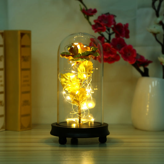 Foil Rose LED String Light Rose Fairy Lamp w/ Glass Dome