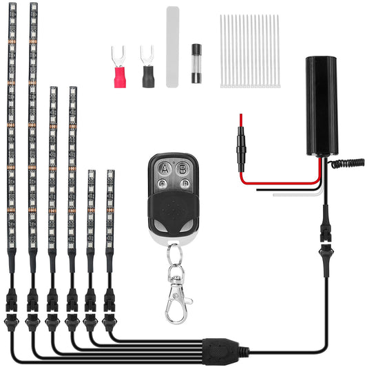 6Pcs Motorcycle LED Light Strips Multi-Color Neon Light Kits Waterproof DC 12V RGB Atmosphere Lights W/ Remote Controller Fit For Motorcycle