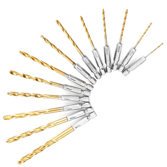 13 Pcs Hex Shank Drill Bit Set Titanium Coated Twist Drill Set