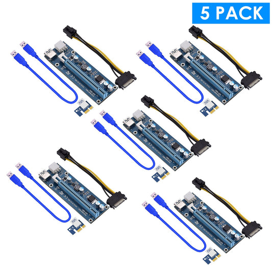 5Sets PCI-E PCI Express Risers GPU Mining Powered Riser Adapter Card w/ 23.62in USB 3.0 Cable