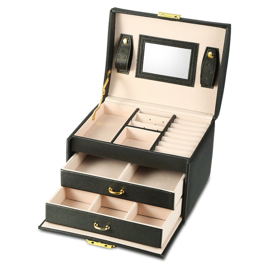 Jewelry Case Organizer 3-layer Lockable Travel Jewelry Box PU Leather Storage