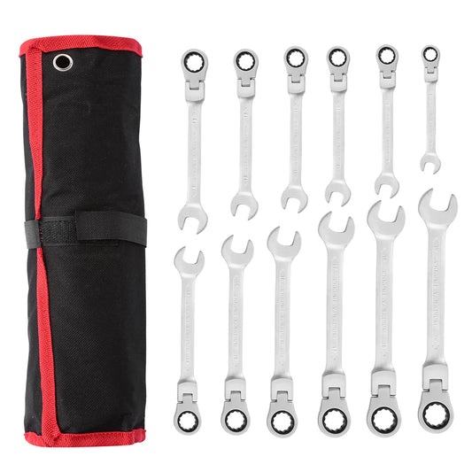 12Pc 8-19mm Metric Combination Wrench Flexible Head Ratchet Wrench