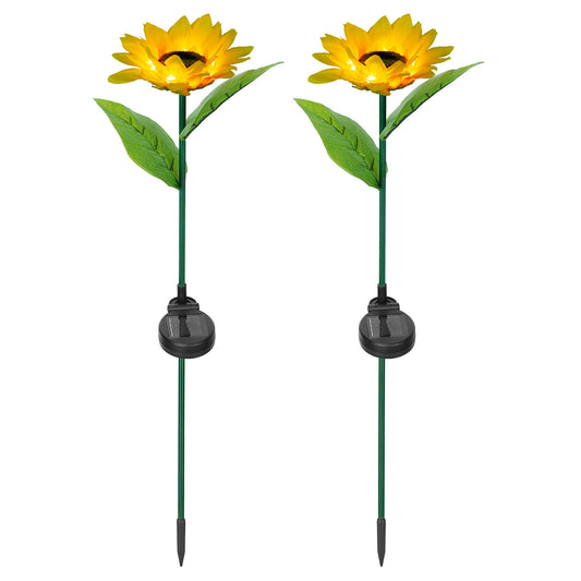 2Pcs Solar Powered Sunflower Lights 10 LED Decorative Stake Lamp IP65 Waterproof Pathway Landscape Lights For Garden Patio Yard Walkway
