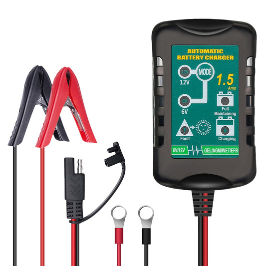 13.8V 1.5A Automatic Lead Acid Battery Charger Automatic Battery Maintainer Trickle Charger 4 Stage Float Charger for Auto Car Motorcycle