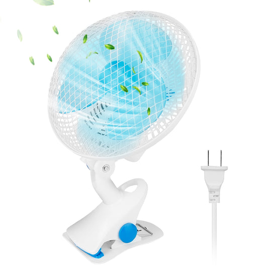Clip On Fan 2 Speeds Quiet Clamp Fan Adjustable Tilt Auto Shaking Fan Wall Mount Personal Fan