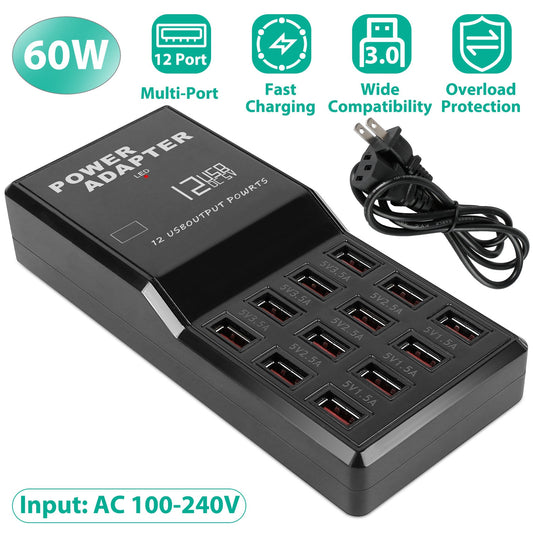 Multi 12 Port USB Charging Station Hub 60W Desktop USB Hub Multiple USB Charger Fast Charge For iPod iPhone