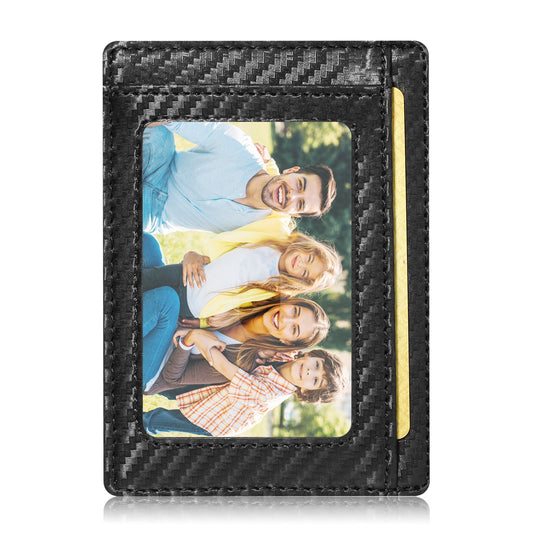 Credit Card Holder Wallet w/Cash Pocket Carbon Fiber RFID Blocking Anti Scan