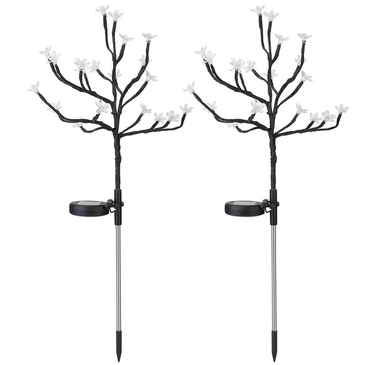 2Pcs Outdoor Solar Light Cherry Blossom Flower Landscape Light Yard Stake Decor Lamp