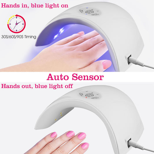 36W UV LED Lamp Nail Gel Dryer 12 LEDs Sensor Fingernail Toenail Gel Curing Machine White