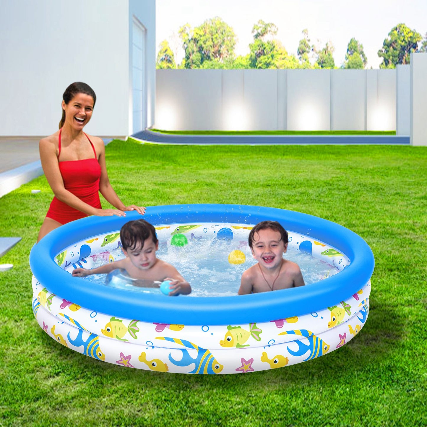 48x10in Inflatable Swimming Pool Blow Up Family Pool For 2 Kids